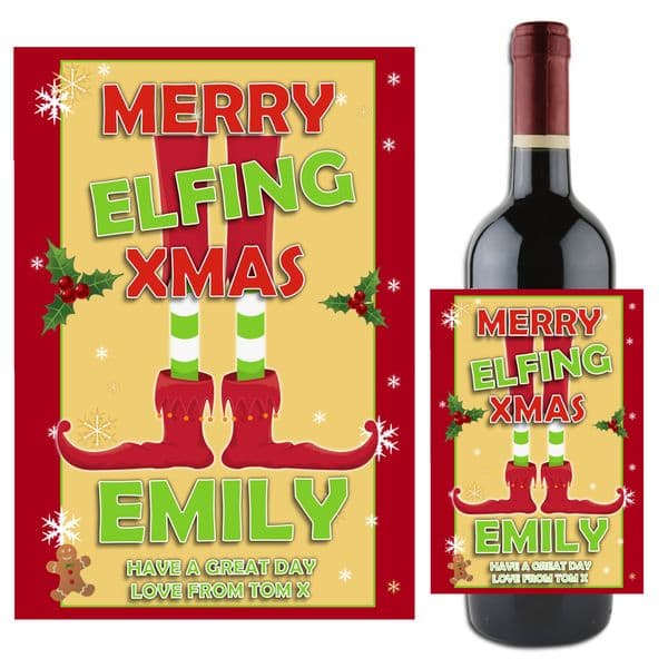 Personalised Christmas Xmas Elf Wine Champagne Bottle Label N95- Gift Idea