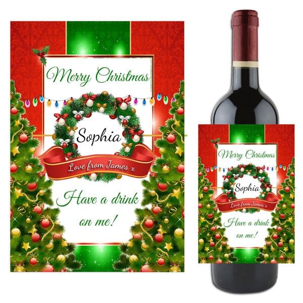 Personalised Christmas Xmas Wine / Champagne Bottle Label Gift N122