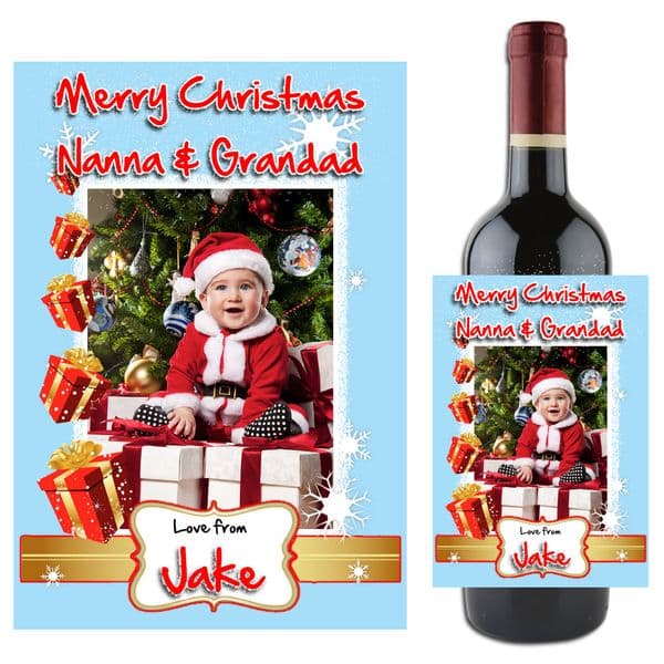 Personalised Christmas Xmas Wine / Champagne Bottle PHOTO Label N79