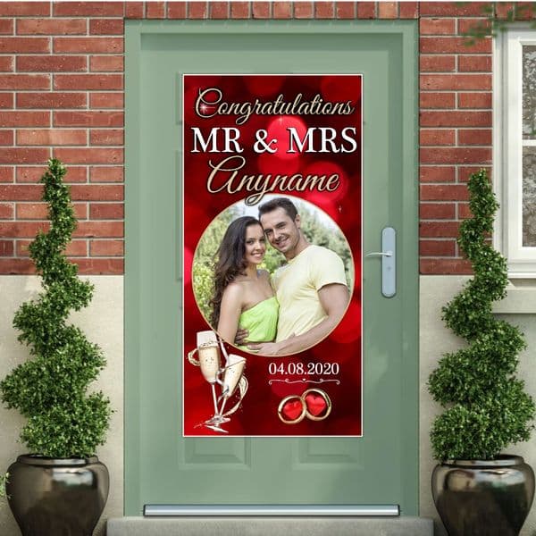 Personalised Congratulations Door PHOTO Banner Poster ~ Heart Rings N12