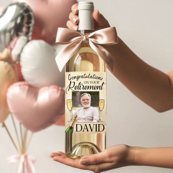 Personalised Congratulations on your Retirement Wine / Champagne Bottle PHOTO Label N201