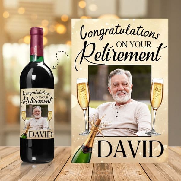 Personalised Congratulations on your Retirement Wine / Champagne Bottle PHOTO Label N201