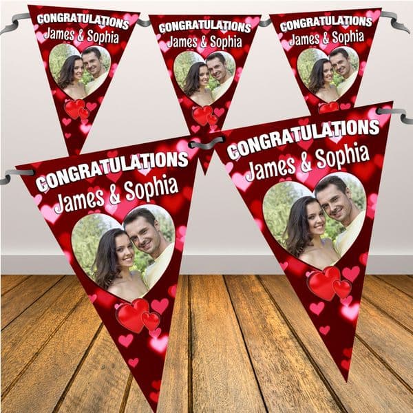 Personalised Congratulations Red Hearts Photo Flag Bunting Banner - N96