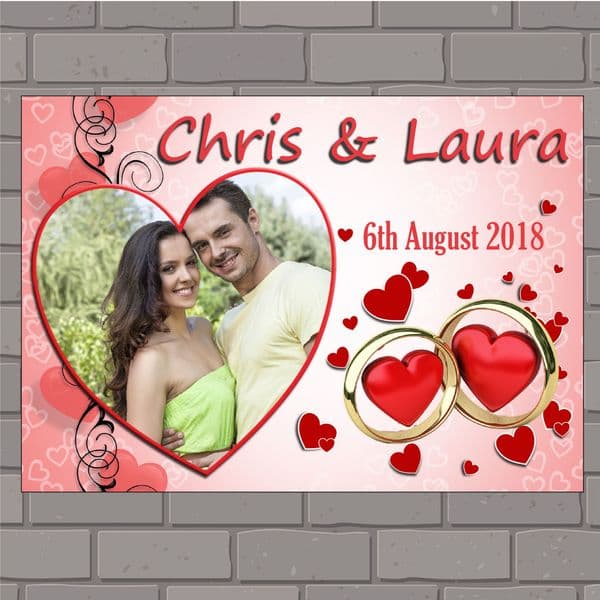 Personalised Congratulations Wedding Engagement Anniversary Party PHOTO Poster Banner N148 Red Hearts