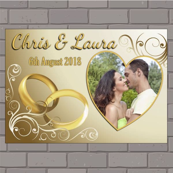 Personalised Congratulations Wedding Engagement Anniversary Party PHOTO Poster Banner N149 Gold Rings