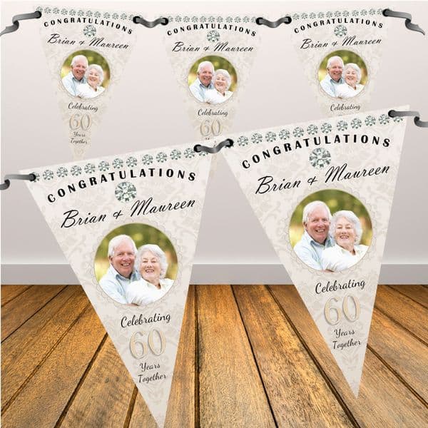 Personalised Diamond 60th Wedding Anniversary Celebration PHOTO Flag Banner - N59