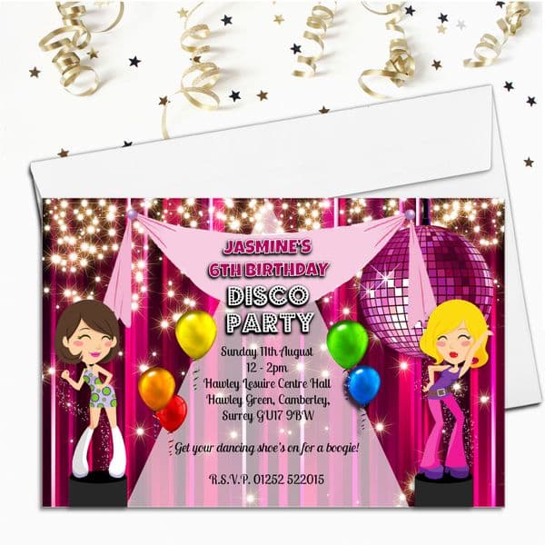 Personalised Disco Dance Birthday Party Invitations N76