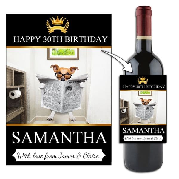 Personalised Dog Happy Birthday Wine / Champagne Bottle Label N186 - Any Age