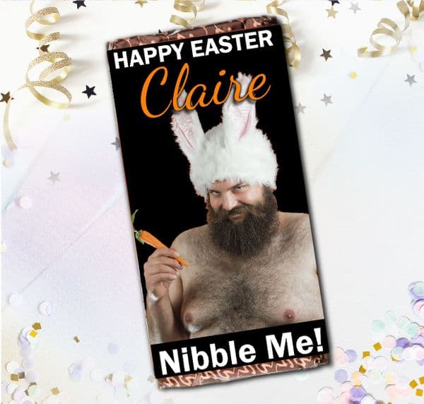 Personalised Easter Milk Chocolate Bar 110g - Happy Easter Joke Novelty Gift N103