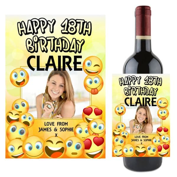 Personalised EMOJI Happy Birthday Wine / Champagne Bottle PHOTO Label N112