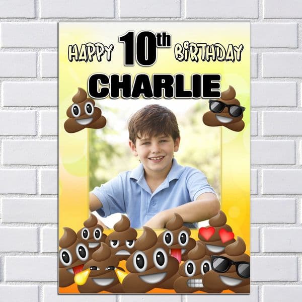 Personalised EMOJI POO Happy Birthday Party PHOTO Banner Poster N164