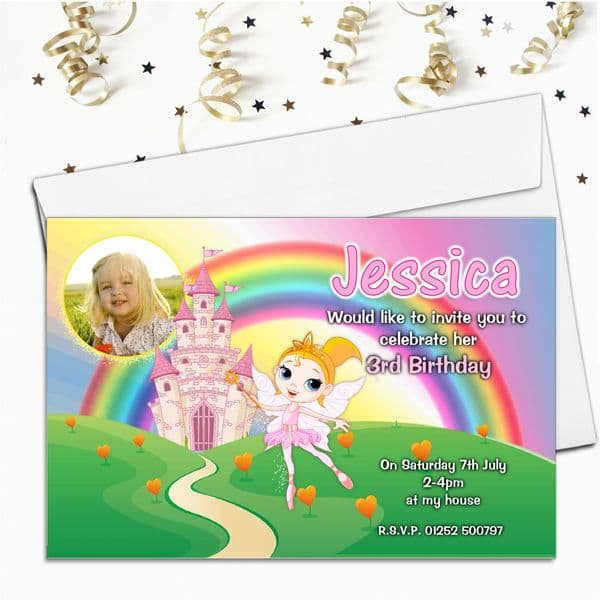Personalised Fairy Castle Birthday Party PHOTO Invitations N77