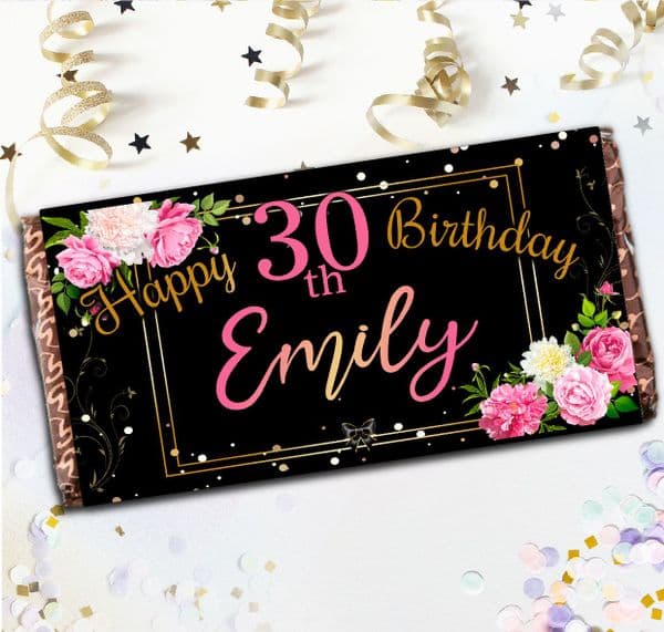 Personalised Floral Happy Birthday Chocolate Bar - Gift N146