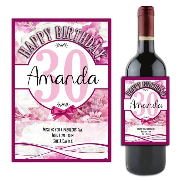 Personalised Floral Happy Birthday Wine / Champagne Bottle Sticker Label N123