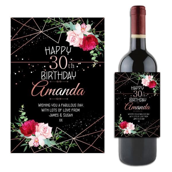 Personalised Floral Happy Birthday Wine / Champagne Bottle Sticker Label N124