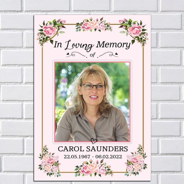 Personalised Floral In Loving Memory Memorial Poster Banner N218 Funeral Wake Keepsake