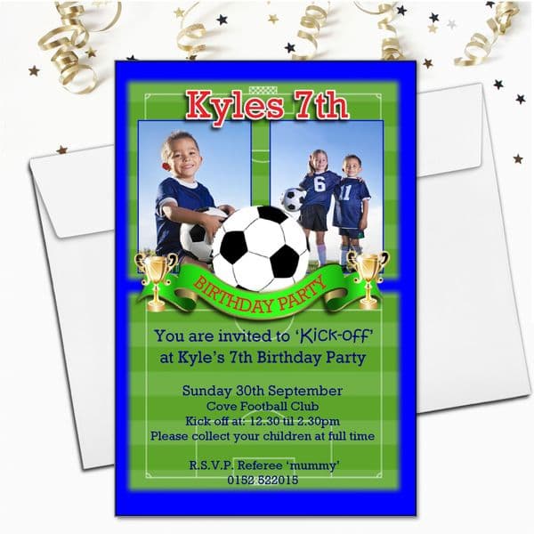 Personalised Football Soccer Party PHOTO Invitations N111