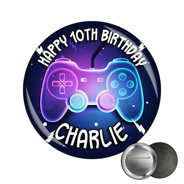Personalised Gaming Gamers Happy Birthday Badge N88 Large 75mm