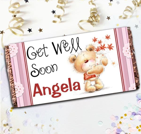 Personalised Get Well Soon Milk Chocolate Bar Gift N46 Cute Teddy Design