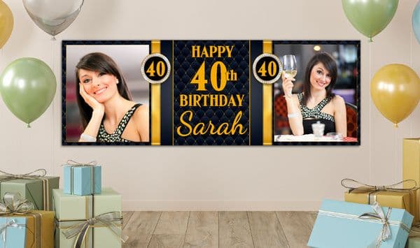 Personalised GIANT Large Black & Gold Diamond Happy Birthday PHOTO Poster Banner N72 ANY AGE
