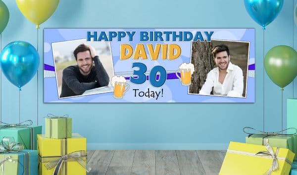 Personalised GIANT Large Blue beer Larger Happy Birthday PHOTO Poster Banner N13 ANY AGE