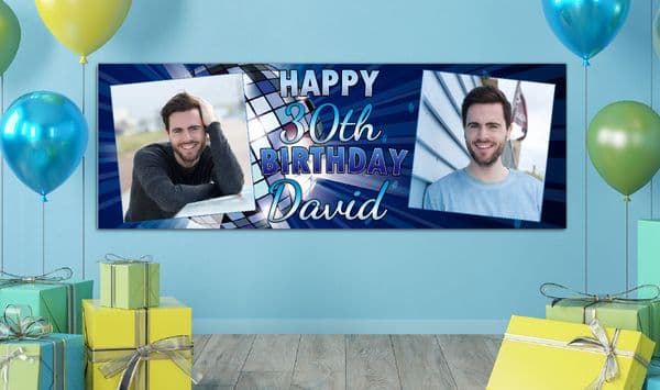 Personalised GIANT Large Blue Disco Ball Happy Birthday PHOTO Poster Banner N49 ANY AGE