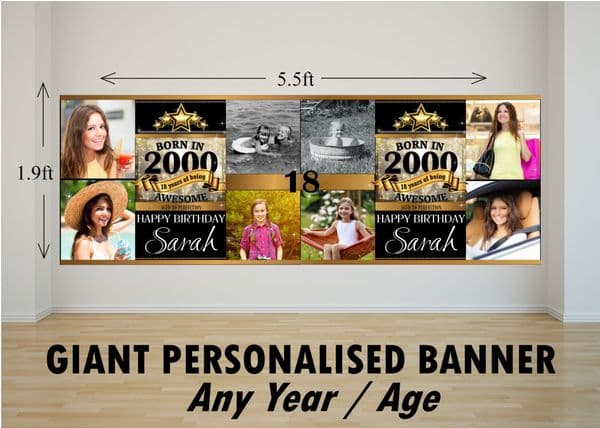 Personalised GIANT Large 'Born In' Year Happy Birthday PHOTO Poster Banner N83 ANY AGE