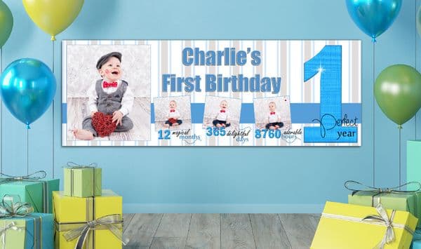 Personalised GIANT Large Boys 1st First Happy Birthday PHOTO Poster Banner N62 One Perfect Year