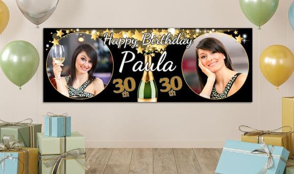 Personalised GIANT Large Champagne Star Burst Happy Birthday PHOTO Poster Banner N18