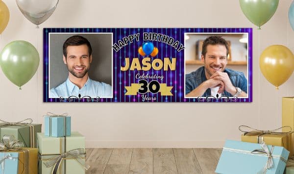 Personalised GIANT Large Disco Bokeh Happy Birthday PHOTO Poster Banner N33 ANY AGE