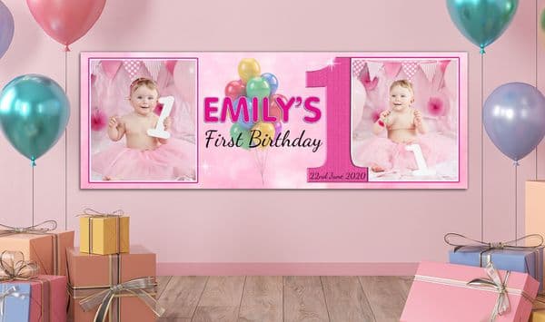 Personalised GIANT Large Girls Balloons Happy Birthday PHOTO Poster Banner N32 ANY AGE