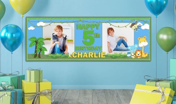Personalised GIANT Large Girls Boys Jungle Animals Happy Birthday PHOTO Poster Banner N16 ANY AGE