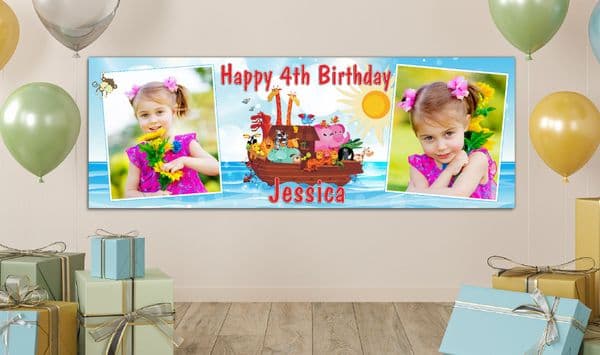 Personalised GIANT Large Girls Boys Noahs Ark Animals Happy Birthday PHOTO Poster Banner N43 ANY AGE