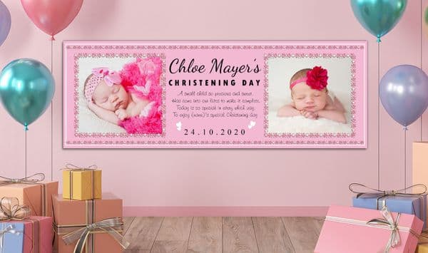 Personalised GIANT Large Girls Christening Baptism Poster Banner N7