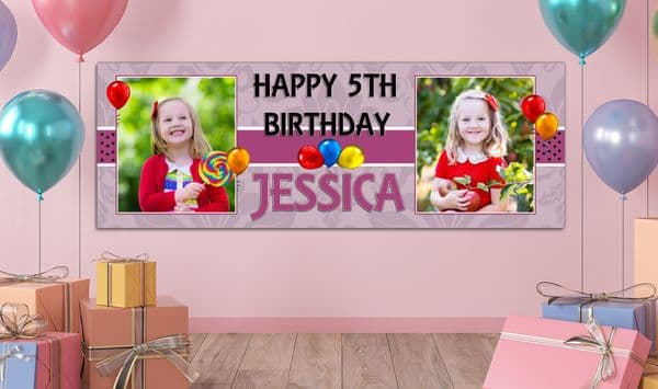 Personalised GIANT Large Girls Happy Birthday PHOTO Poster Banner N39 ANY AGE
