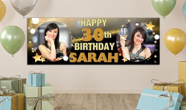 Personalised GIANT Large Gold Star Sparkle Happy Birthday PHOTO Poster Banner N21