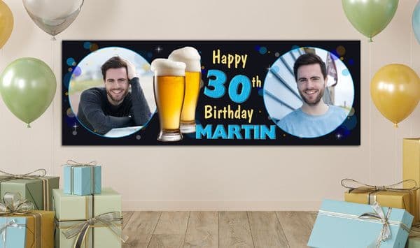 Personalised GIANT Large Mens Beer Larger Happy Birthday PHOTO Poster Banner N59 ANY AGE