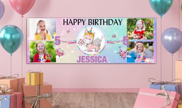 Personalised GIANT Large Rainbow Unicorn Happy Birthday PHOTO Poster Banner N84