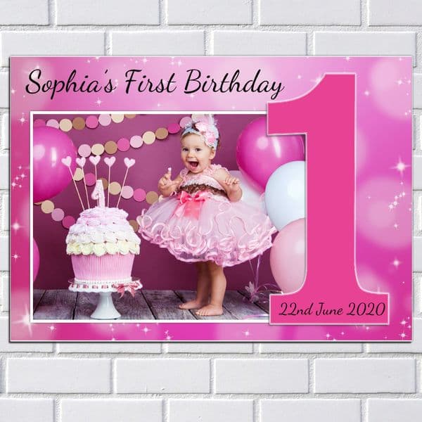 Personalised Girls 1st First Birthday Party PHOTO Banner Poster N76