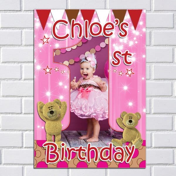 Personalised Girls 1st First Happy Birthday Party PHOTO Banner Poster N31
