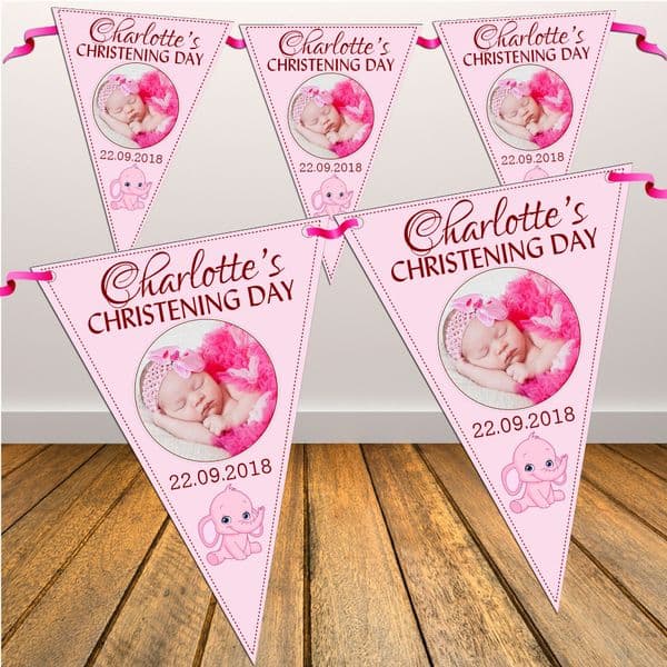 Personalised Girls Christening Baptism Flag PHOTO Bunting Banner - N30