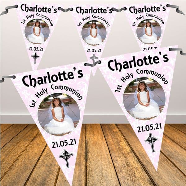 Personalised Girls First Holy Communion Flag PHOTO Bunting Banner - N54