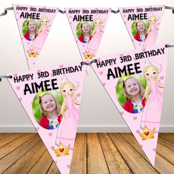 Personalised Girls Princess Happy Birthday Flag Banner - N16