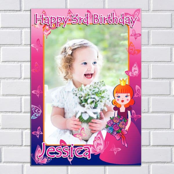 Personalised Girls Princess Happy Birthday Party PHOTO Poster Banner N12