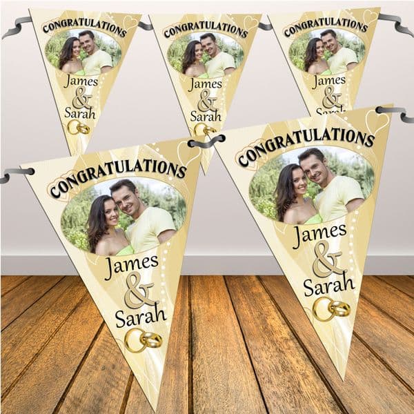 Personalised Gold Congratulations Wedding Flag PHOTO Banner - N12