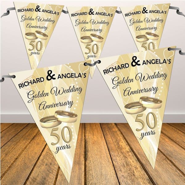 Personalised Golden 50th Wedding Anniversary Flag Bunting Banner - N11