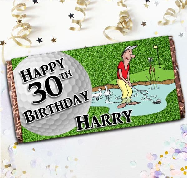 Personalised Golf Humour Happy Birthday 110g Milk Chocolate Bar - Gift N61