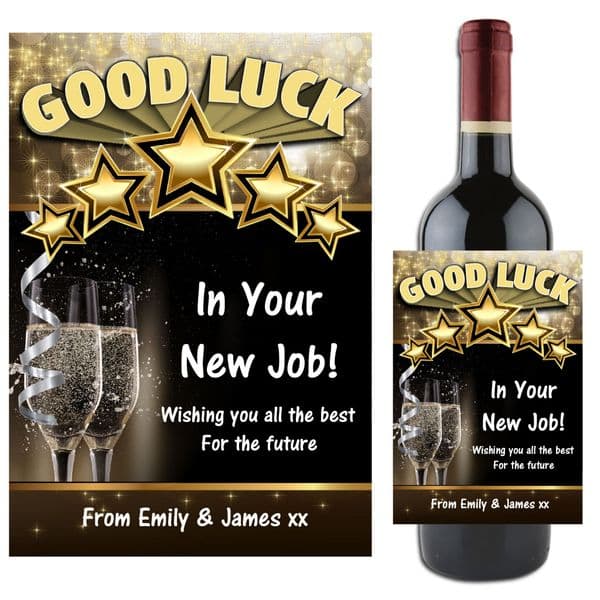 Personalised GOOD LUCK Wine / Champagne Bottle Label Gift Idea N63
