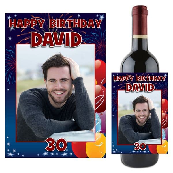 Personalised Happy 18th 21st 30th 40th 50th Birthday Wine / Champagne Bottle PHOTO Label N86 - ANY AGE!