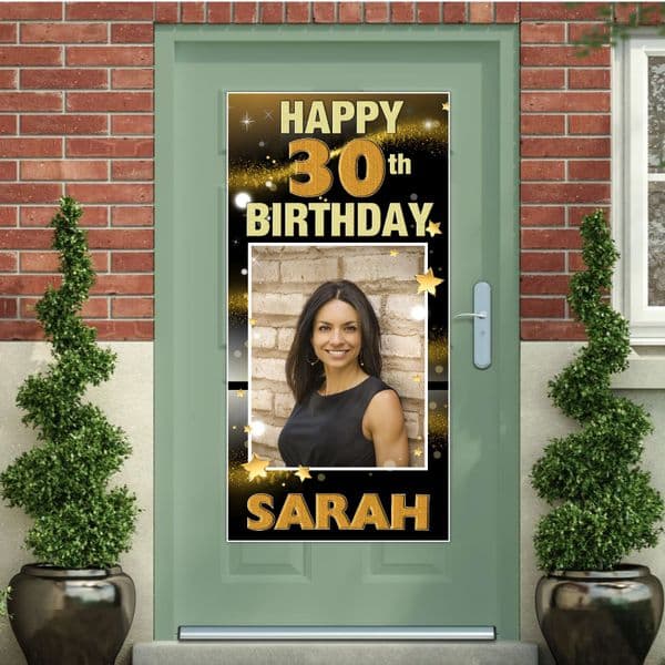 Personalised Happy Birthday Door PHOTO Banner Poster ~ Gold Star Dust N20